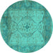 Round Oriental Turquoise Traditional Rug, urb1418turq