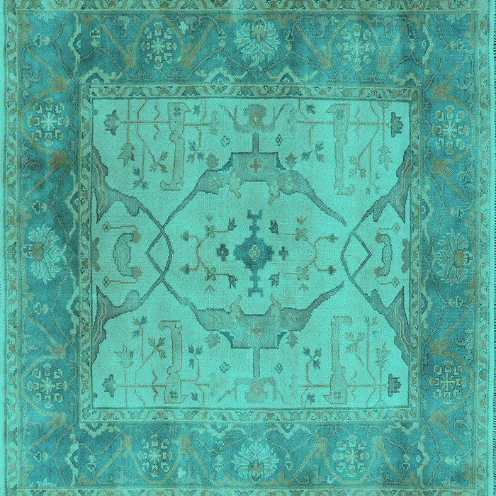 Square Machine Washable Oriental Turquoise Traditional Area Rugs, wshurb1418turq