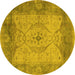 Round Oriental Yellow Traditional Rug, urb1418yw