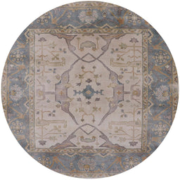 Round Mid-Century Modern Rosy Brown Pink Oriental Rug, urb1418