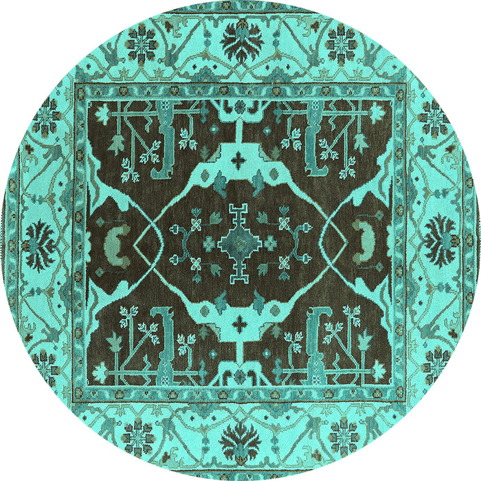 Round Oriental Turquoise Traditional Rug, urb1419turq