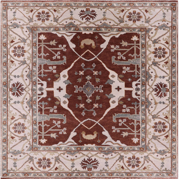 Square Mid-Century Modern Rose Pink Oriental Rug, urb1419