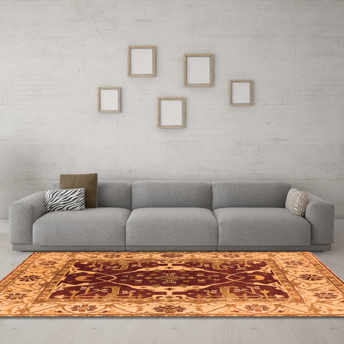 Machine Washable Oriental Orange Traditional Area Rugs in a Living Room, wshurb1419org