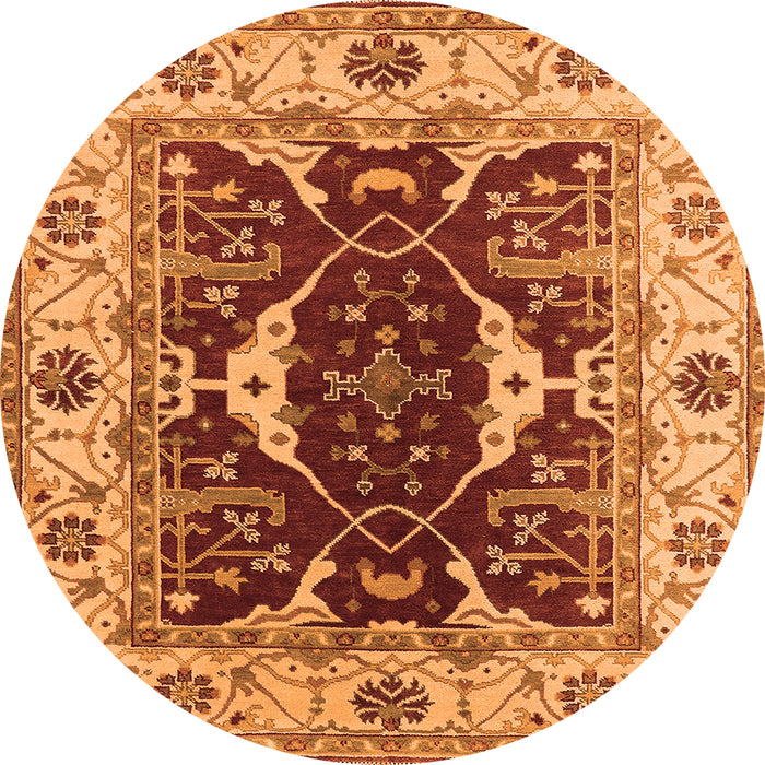 Round Machine Washable Oriental Orange Traditional Area Rugs, wshurb1419org