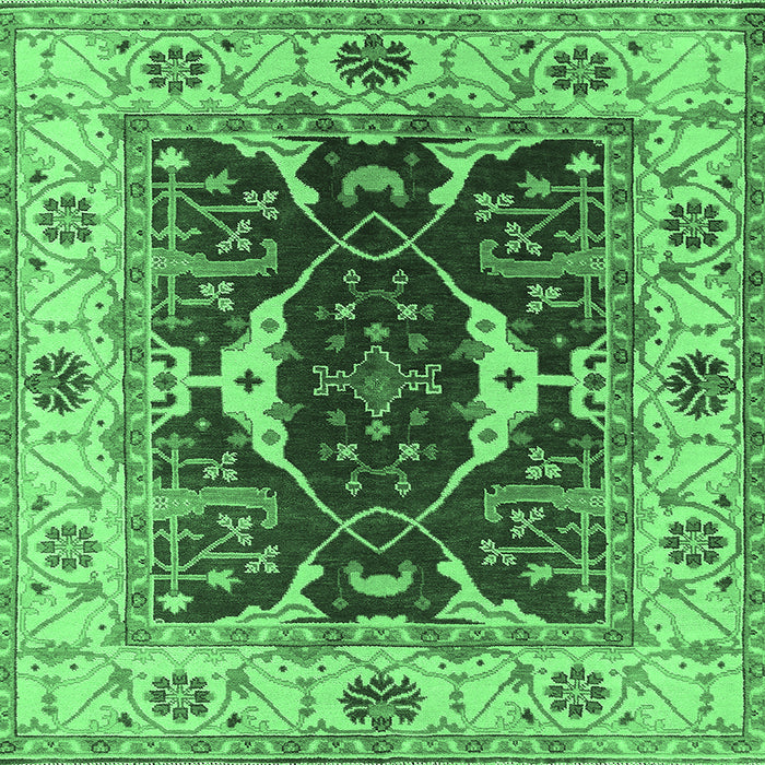 Square Machine Washable Oriental Emerald Green Traditional Area Rugs, wshurb1419emgrn