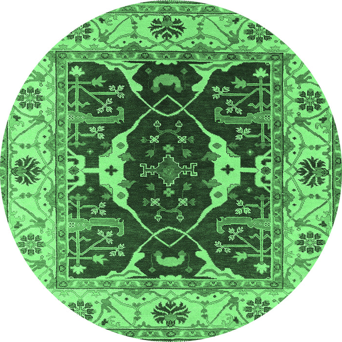 Round Machine Washable Oriental Emerald Green Traditional Area Rugs, wshurb1419emgrn