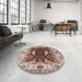 Round Mid-Century Modern Rose Pink Oriental Rug in a Office, urb1419