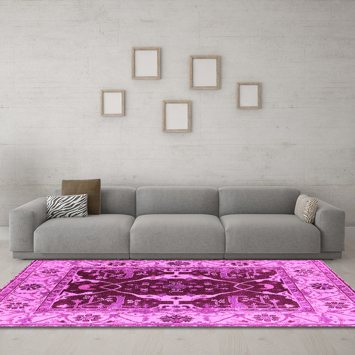 Machine Washable Oriental Pink Traditional Rug in a Living Room, wshurb1419pnk