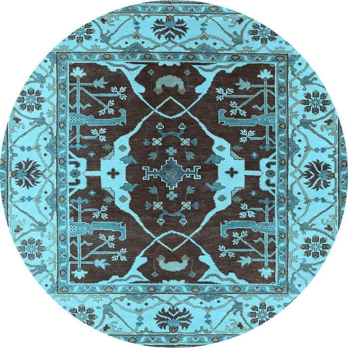 Round Machine Washable Oriental Light Blue Traditional Rug, wshurb1419lblu
