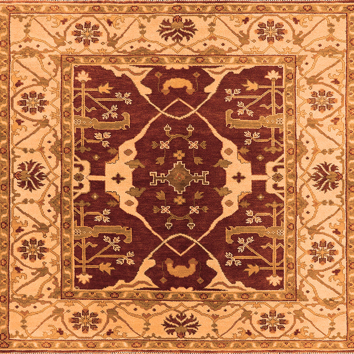 Square Machine Washable Oriental Orange Traditional Area Rugs, wshurb1419org