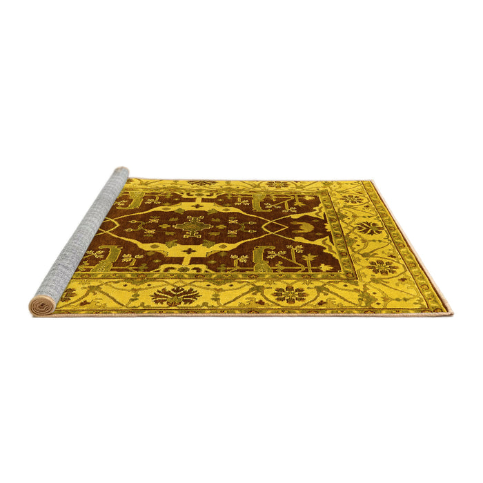 Sideview of Machine Washable Oriental Yellow Traditional Rug, wshurb1419yw
