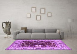 Machine Washable Oriental Purple Traditional Area Rugs in a Living Room, wshurb1419pur