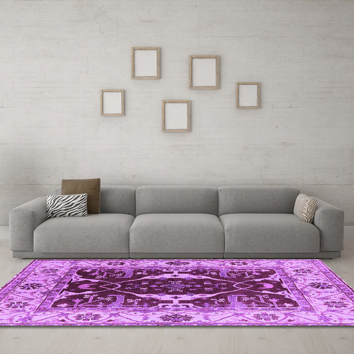 Machine Washable Oriental Purple Traditional Area Rugs in a Living Room, wshurb1419pur