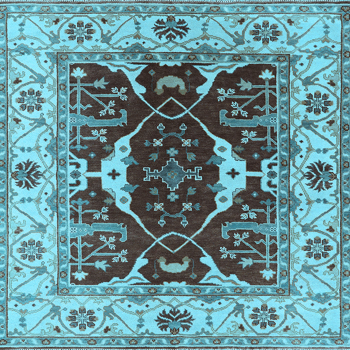 Square Machine Washable Oriental Light Blue Traditional Rug, wshurb1419lblu