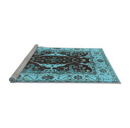 Sideview of Machine Washable Oriental Light Blue Traditional Rug, wshurb1419lblu