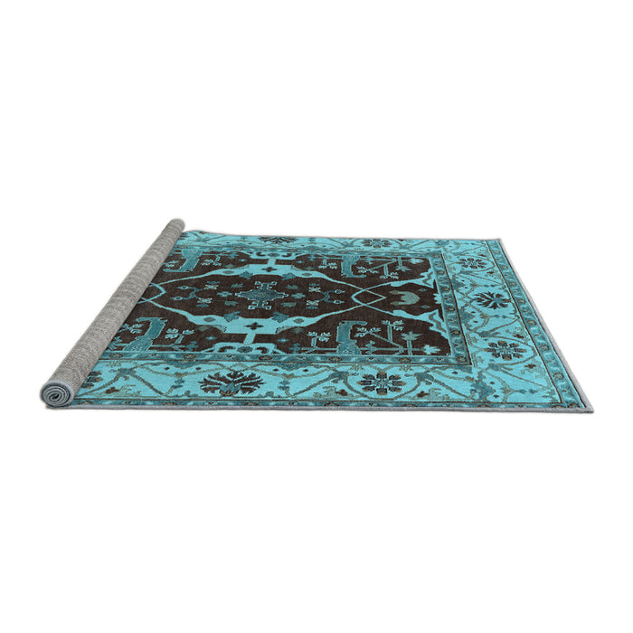 Sideview of Machine Washable Oriental Light Blue Traditional Rug, wshurb1419lblu