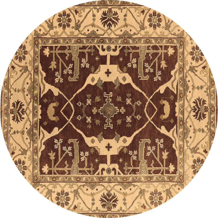 Round Oriental Brown Traditional Rug, urb1419brn