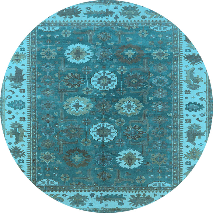 Round Machine Washable Oriental Light Blue Traditional Rug, wshurb1420lblu
