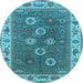 Round Machine Washable Oriental Light Blue Traditional Rug, wshurb1420lblu