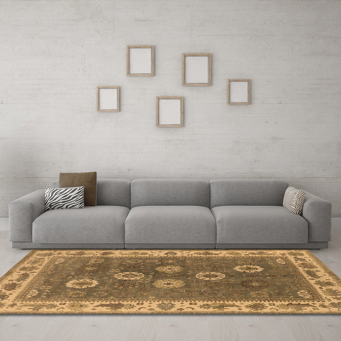 Machine Washable Oriental Brown Traditional Rug in a Living Room,, wshurb1420brn