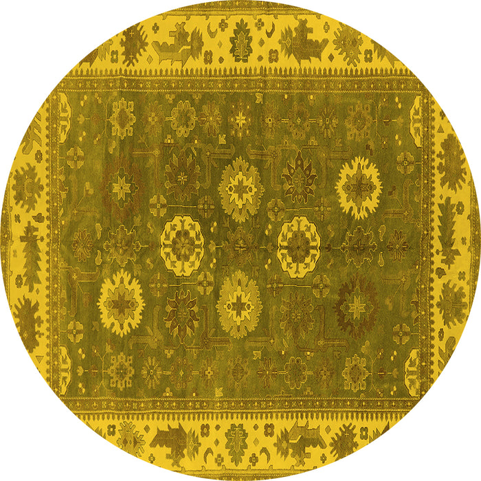 Round Machine Washable Oriental Yellow Traditional Rug, wshurb1420yw