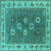 Square Machine Washable Oriental Turquoise Traditional Area Rugs, wshurb1420turq