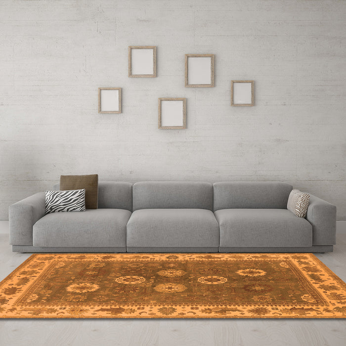 Machine Washable Oriental Orange Traditional Area Rugs in a Living Room, wshurb1420org