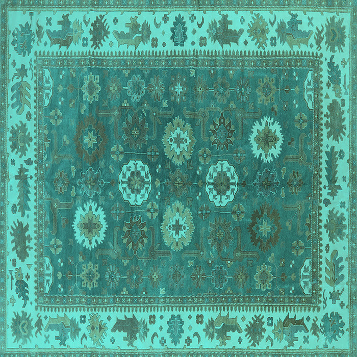 Square Oriental Turquoise Traditional Rug, urb1420turq