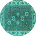 Round Oriental Turquoise Traditional Rug, urb1420turq