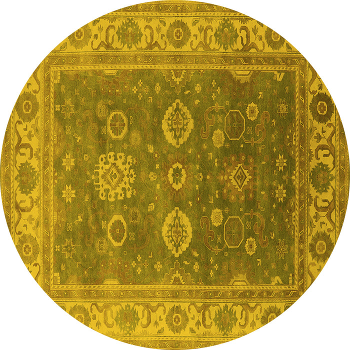 Round Oriental Yellow Traditional Rug, urb1421yw