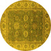 Round Oriental Yellow Traditional Rug, urb1421yw