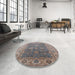 Round Mid-Century Modern Sandstone Brown Oriental Rug in a Office, urb1421