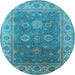 Round Oriental Light Blue Traditional Rug, urb1421lblu