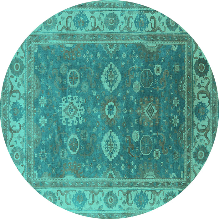Round Oriental Turquoise Traditional Rug, urb1421turq