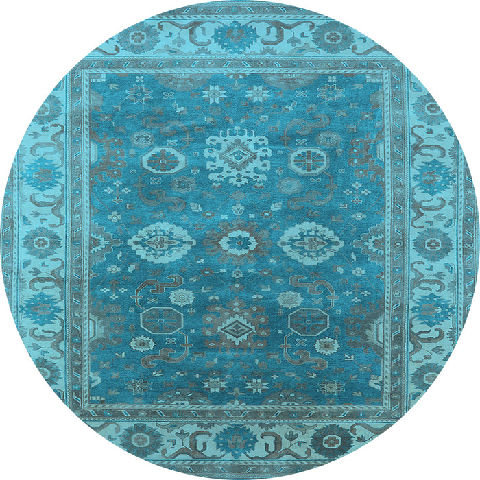 Round Machine Washable Oriental Light Blue Traditional Rug, wshurb1421lblu