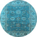 Round Machine Washable Oriental Light Blue Traditional Rug, wshurb1421lblu