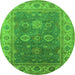 Round Machine Washable Oriental Green Traditional Area Rugs, wshurb1421grn