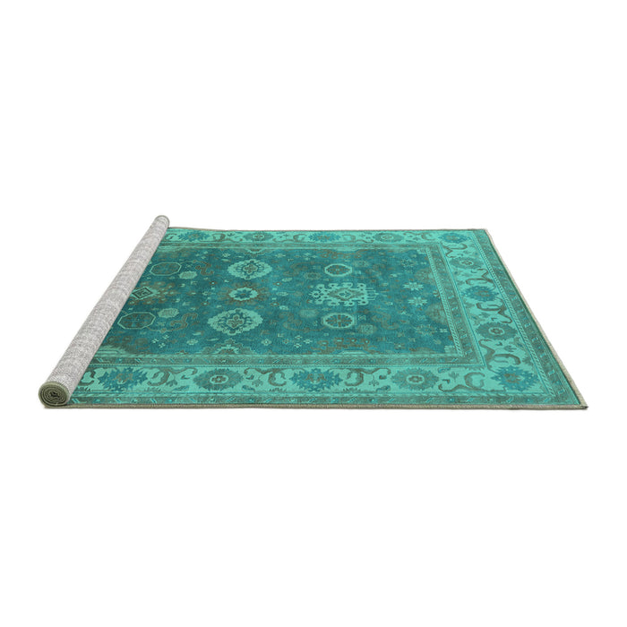 Sideview of Machine Washable Oriental Turquoise Traditional Area Rugs, wshurb1421turq