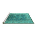 Sideview of Machine Washable Oriental Turquoise Traditional Area Rugs, wshurb1421turq