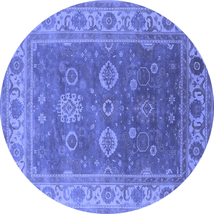 Round Machine Washable Oriental Blue Traditional Rug, wshurb1421blu