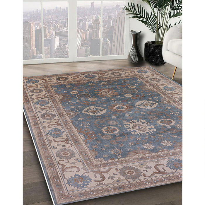 Mid-Century Modern Sandstone Brown Oriental Rug in Family Room, urb1421