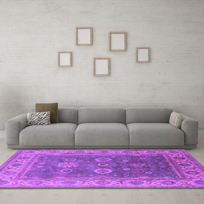 Machine Washable Oriental Purple Traditional Area Rugs in a Living Room, wshurb1421pur