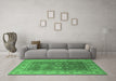 Machine Washable Oriental Emerald Green Traditional Area Rugs in a Living Room,, wshurb1421emgrn