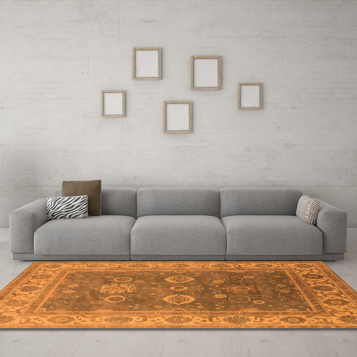 Machine Washable Oriental Orange Traditional Area Rugs in a Living Room, wshurb1421org