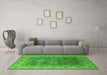 Machine Washable Oriental Green Traditional Area Rugs in a Living Room,, wshurb1421grn