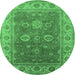Round Oriental Emerald Green Traditional Rug, urb1421emgrn