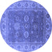 Round Oriental Blue Traditional Rug, urb1421blu