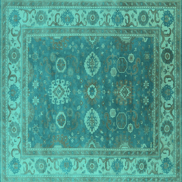 Square Oriental Turquoise Traditional Rug, urb1421turq