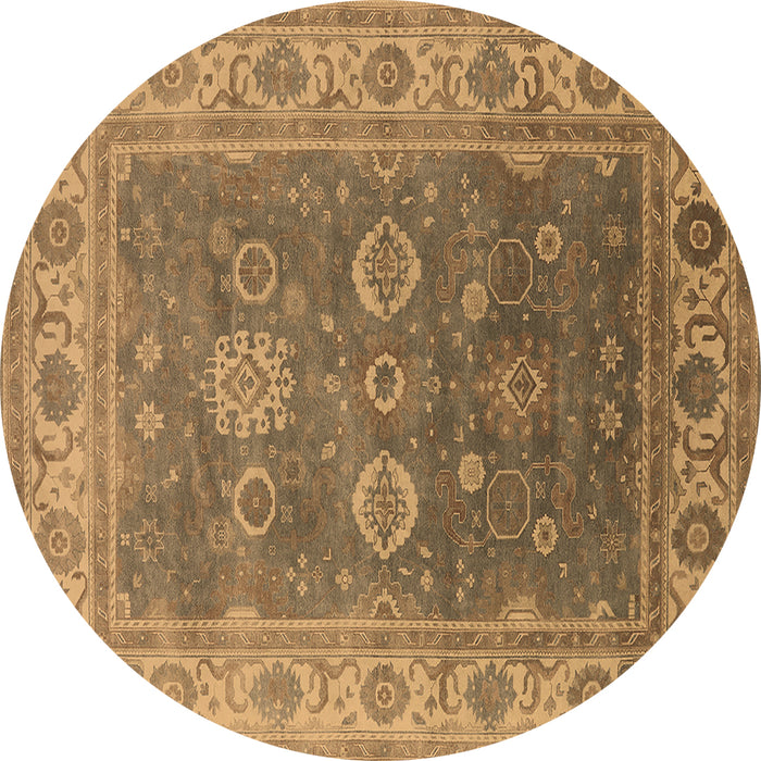 Round Oriental Brown Traditional Rug, urb1421brn