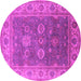 Round Machine Washable Oriental Pink Traditional Rug, wshurb1421pnk